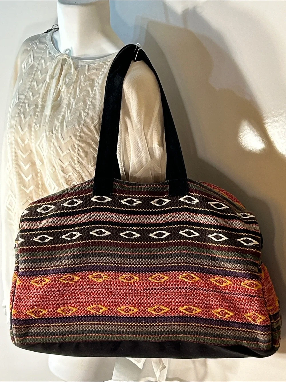 World Market Tapestry Multi Color Tote Bag Overnighter Carry On Travel Vacation